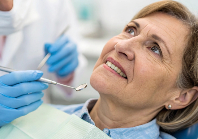 рука стоматолога тянется к пациентке